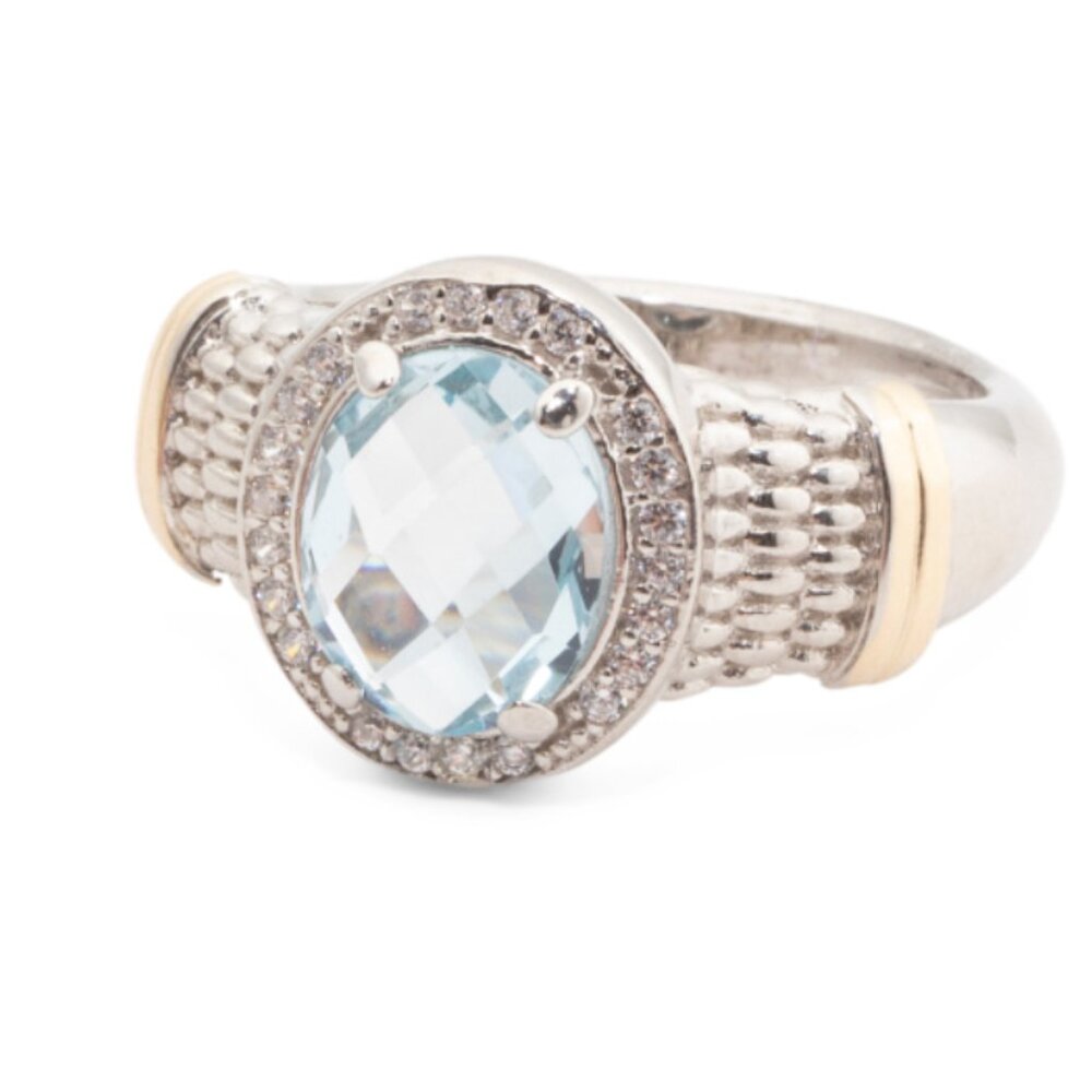 New MIA FIORE Made In Italy 14kt Gold Sterling Silver Blue Topaz Ring size 8
